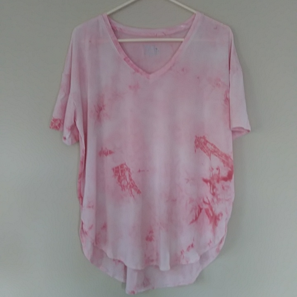 Time & Tru V Neck Modal Blend Oversized Top M Pink